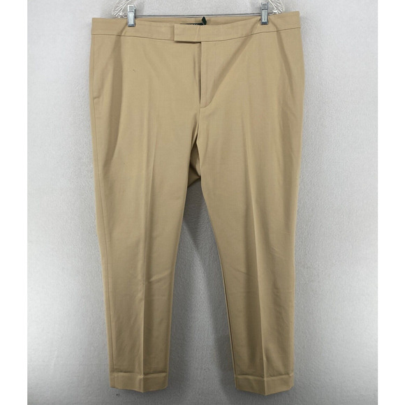 LAUREN RALPH LAUREN Pants 18 Twill Sateen Tapered Ankle Trouser Cotton Beige - Picture 1 of 13